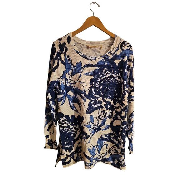 Soft Surroundings Marin blue white floral sweater sz medium new $99 - Picture 6 of 9